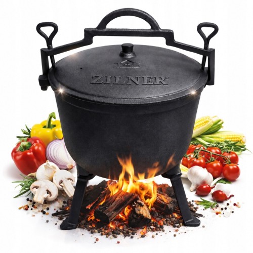 Przejdź do produktu KOCIOŁEK ŻELIWNY GARNEK MYŚLIWSKI WĘGIERSKI NA OGNISKO GRILL PIECZONKI 10L