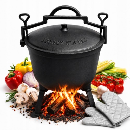 Przejdź do produktu KOCIOŁEK ŻELIWNY GARNEK MYŚLIWSKI WĘGIERSKI NA OGNISKO GRILL PIECZONKI 8L